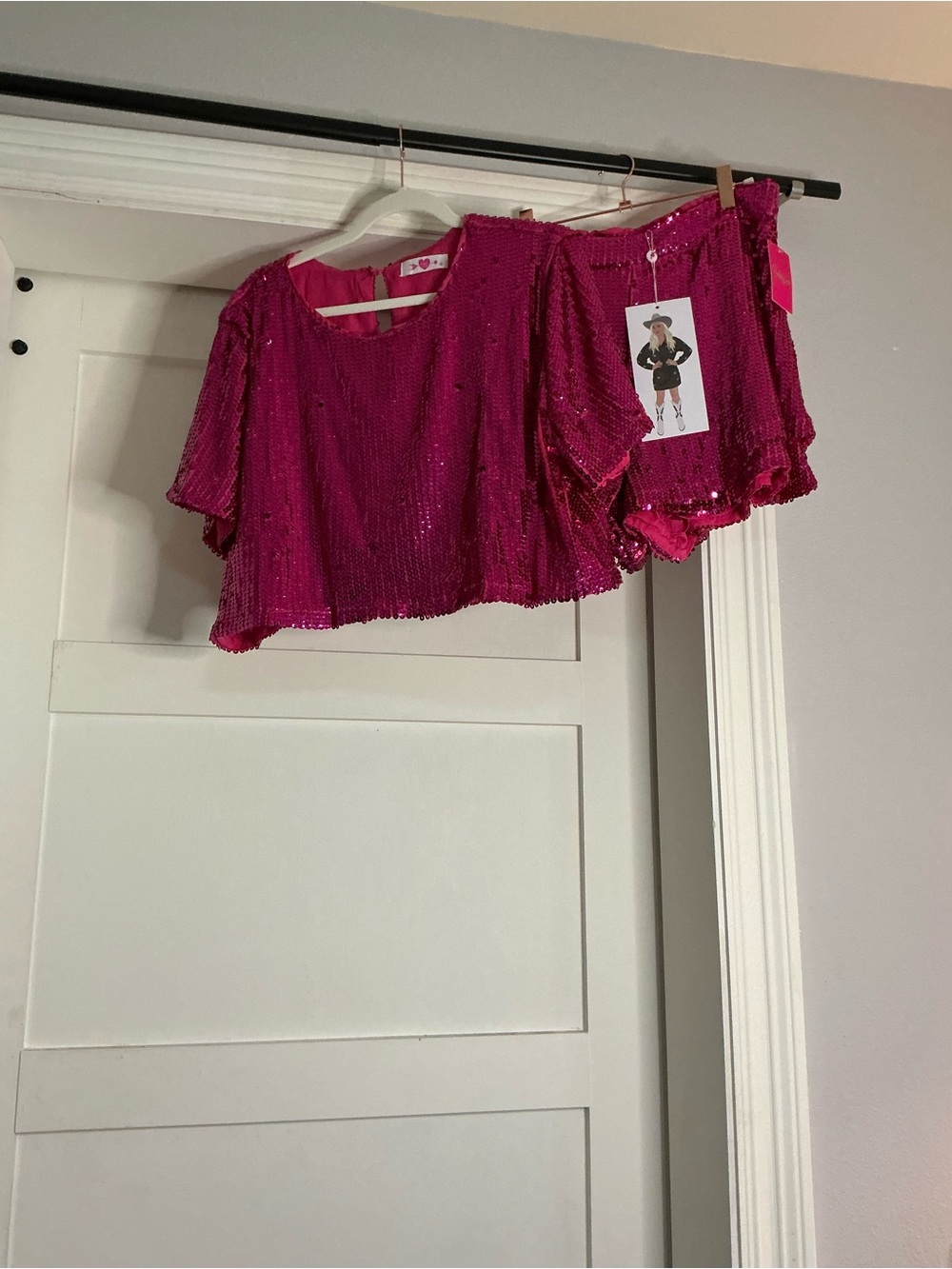 Buddy Love Fuchsia Sequin Crop Top and Shorts Set